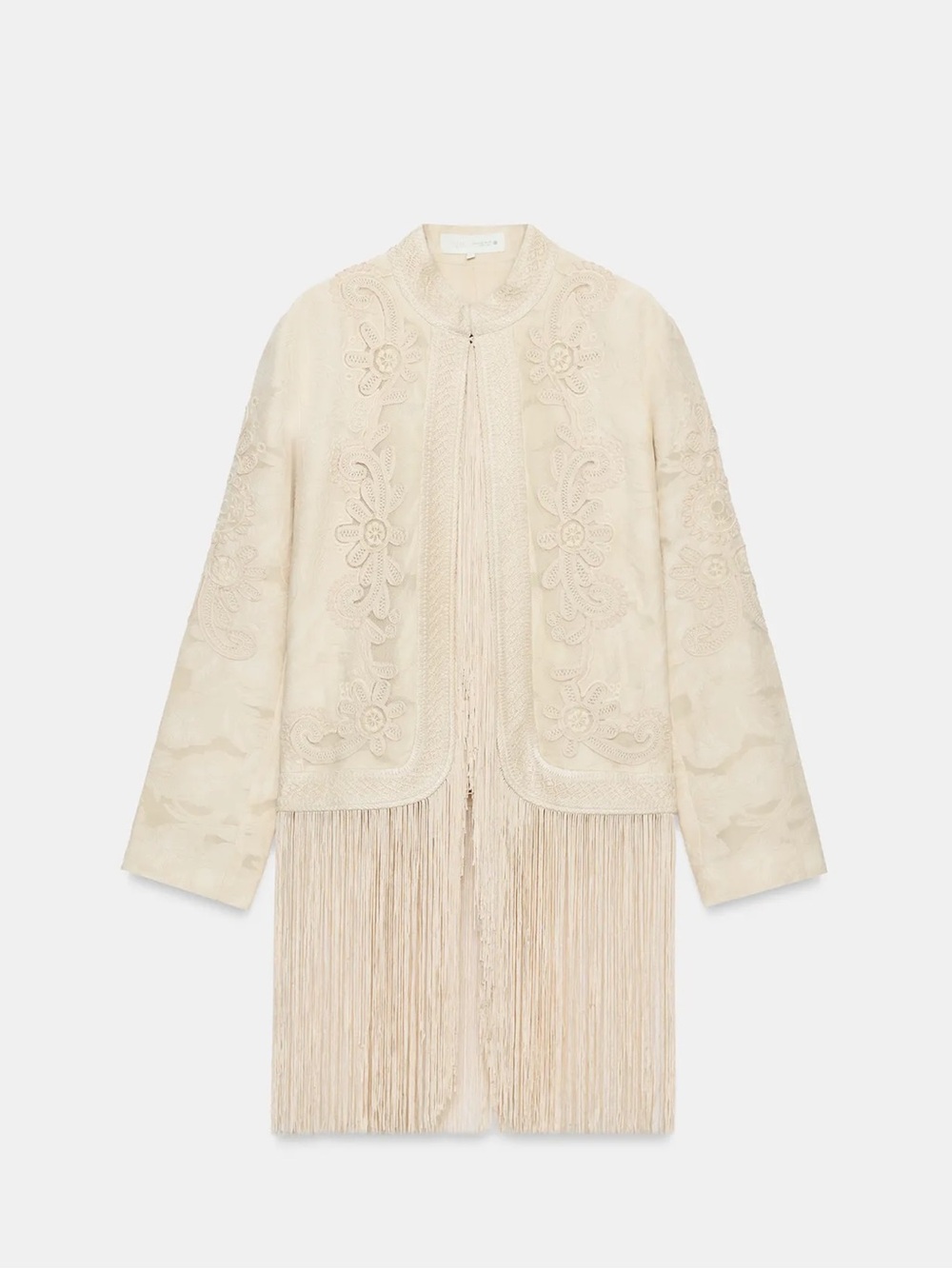 NWT Zara Women’s Cream Embroidered Fringe Jacket